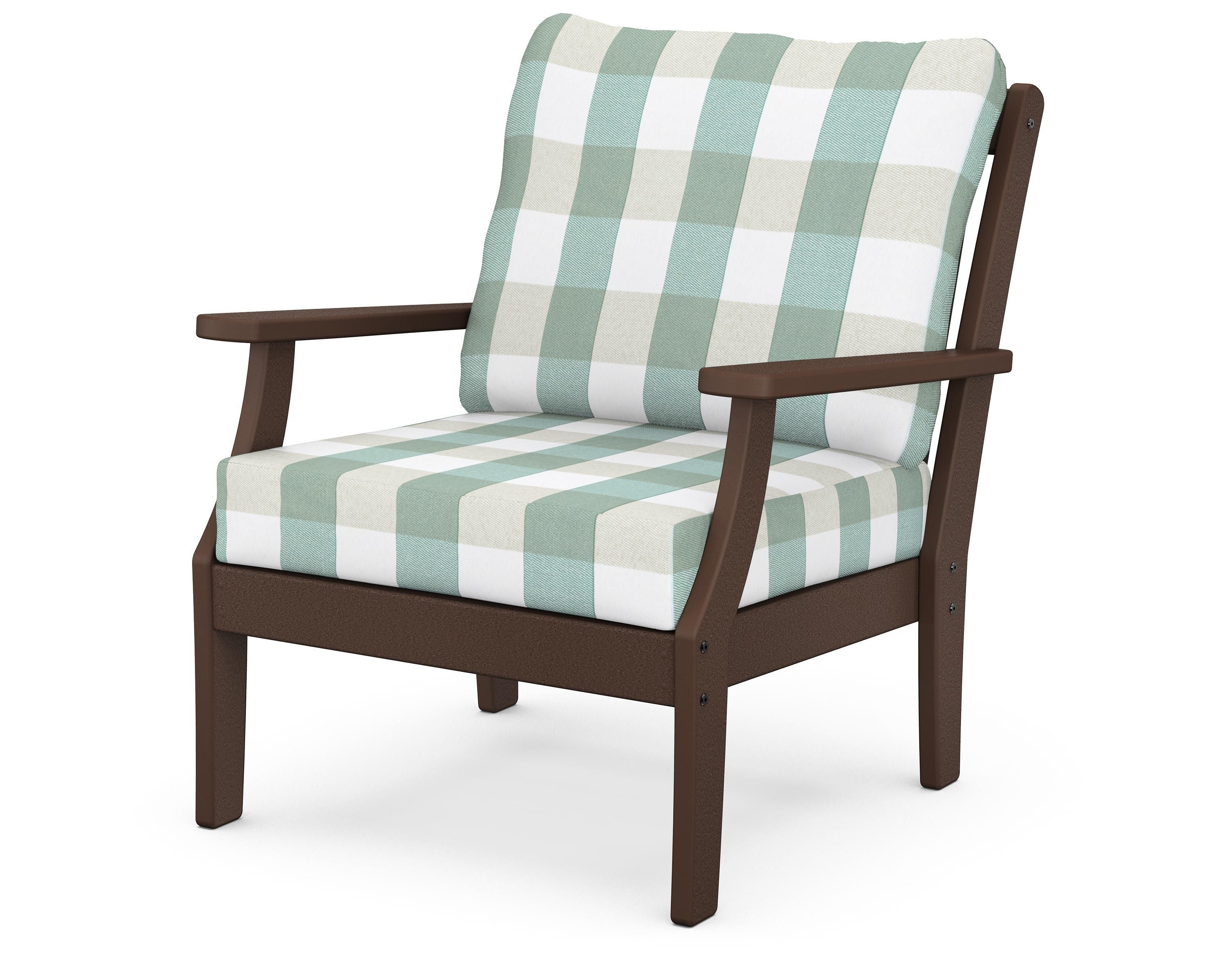POLYWOOD® Braxton Deep Seating Chair in Mahogany / Buffalo Plaid Glacier Spa