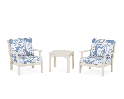 Martha Stewart by POLYWOOD® Chinoiserie 3-Piece Deep Seating Set in Sand / Leaf Sky Blue