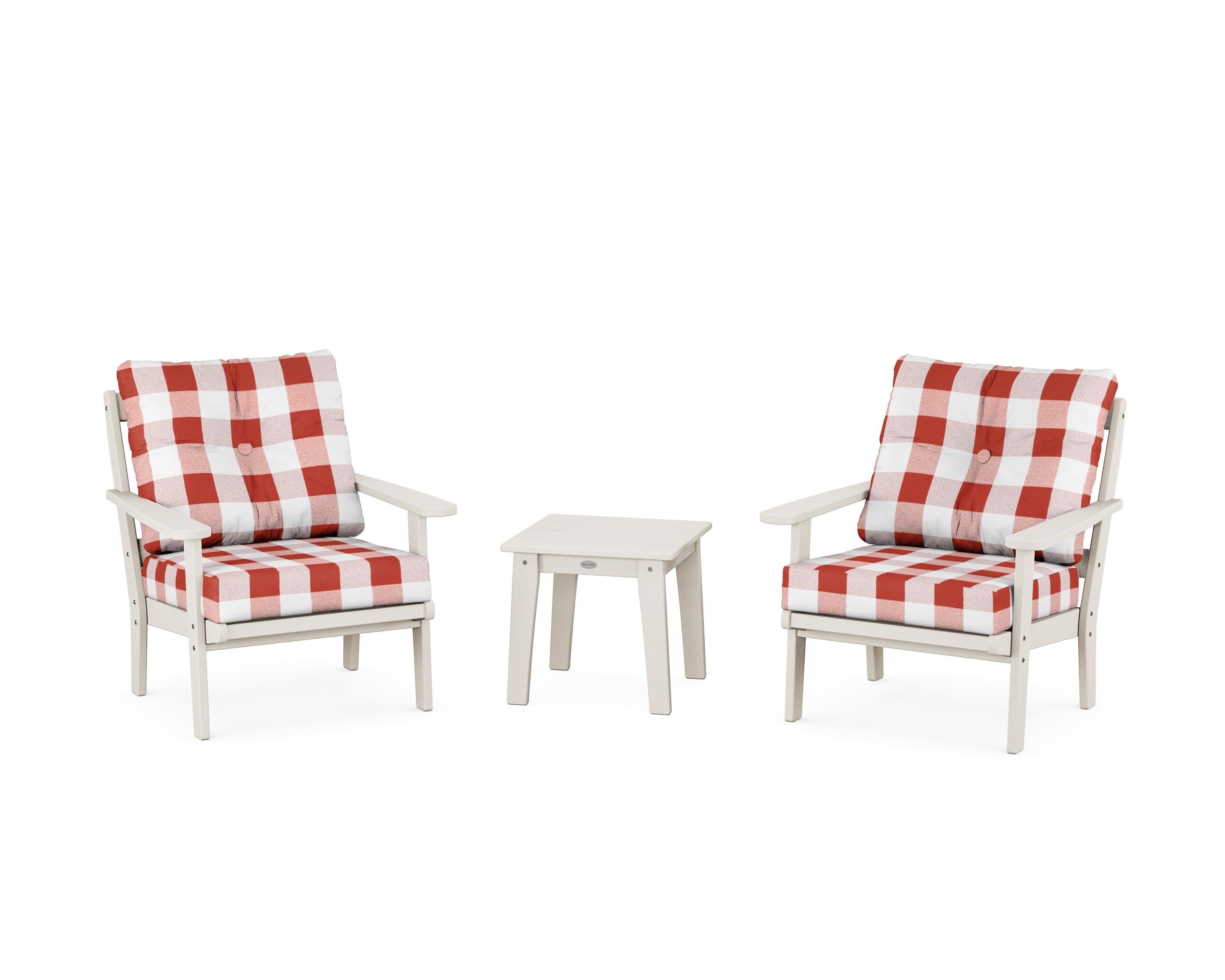 POLYWOOD® Mission 3-Piece Deep Seating Set in Sand / Buffalo Plaid Crimson