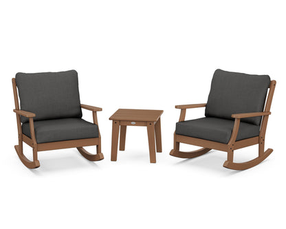 POLYWOOD® Braxton 3-Piece Deep Seating Rocker Set in Teak / Spectrum Carbon
