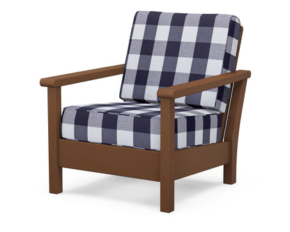 POLYWOOD® Harbour Deep Seating Chair in Teak / Buffalo Plaid Navy