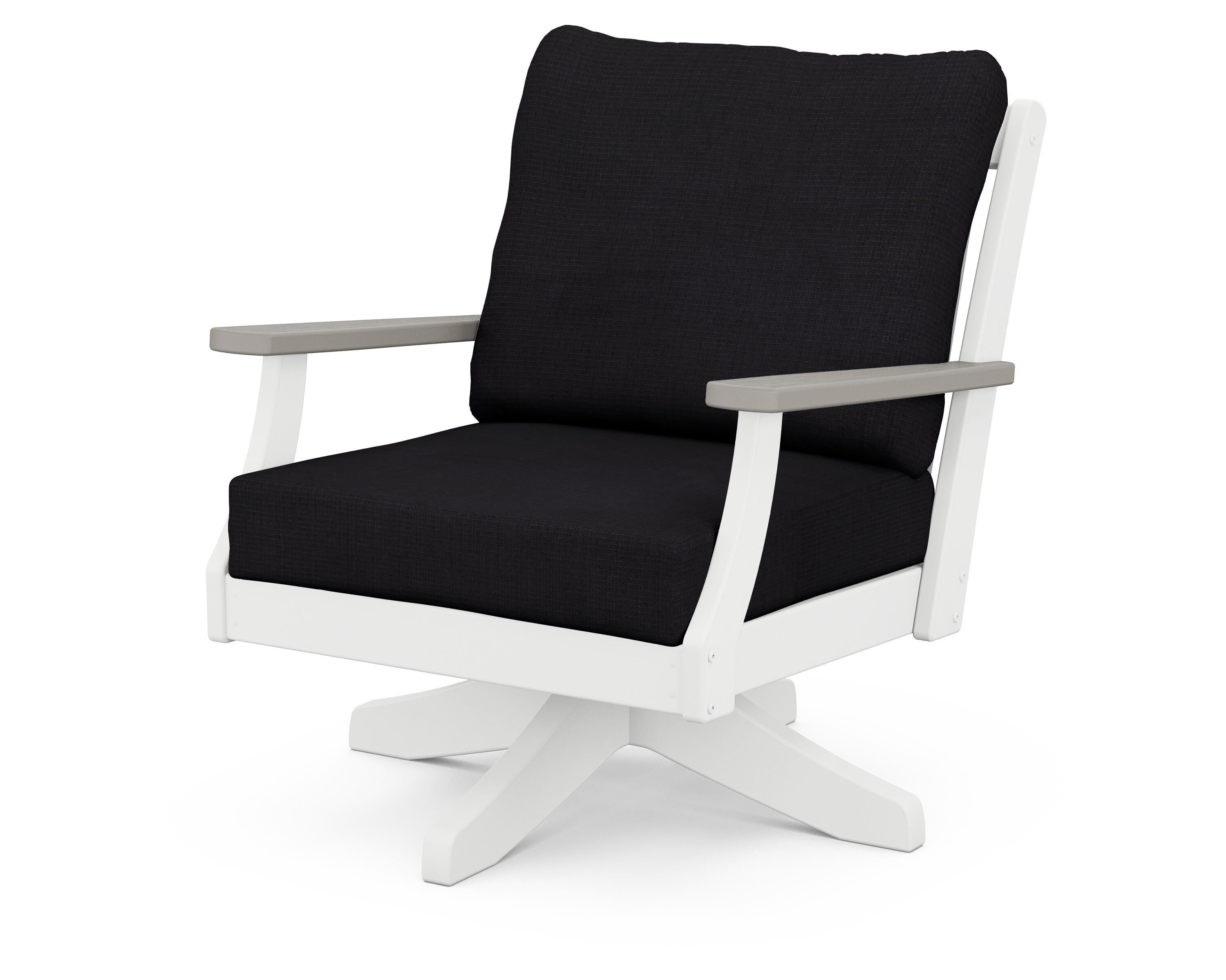 POLYWOOD® Braxton Deep Seating Swivel Chair in White / Driftwood / Midnight Linen