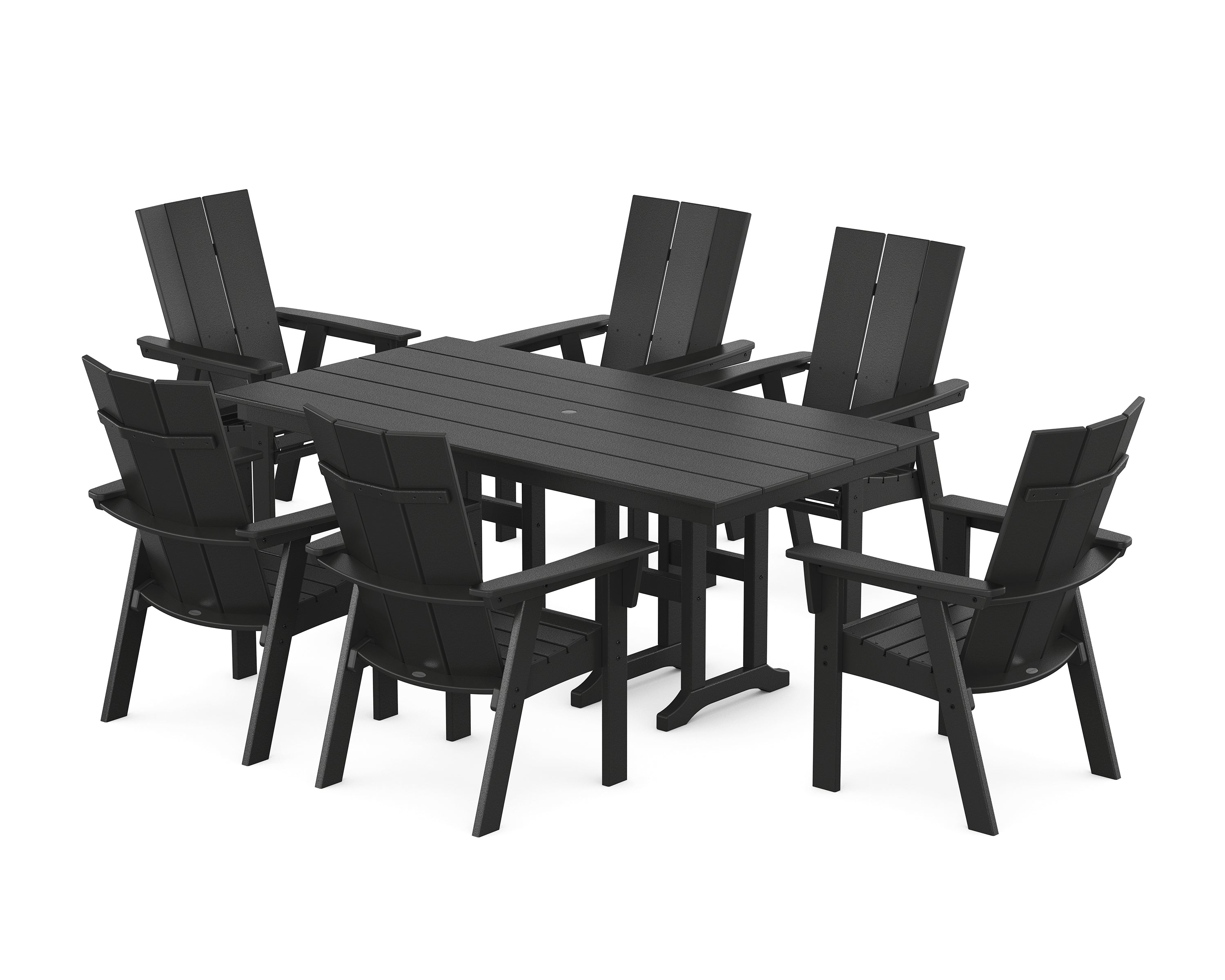 POLYWOOD® Modern Curveback Adirondack 7-Piece Farmhouse Dining Set in Black