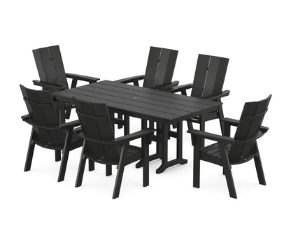 POLYWOOD® Modern Curveback Adirondack 7-Piece Farmhouse Dining Set in Black
