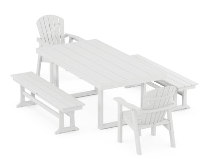 POLYWOOD® Seashell 5-Piece Dining Set with Benches in White