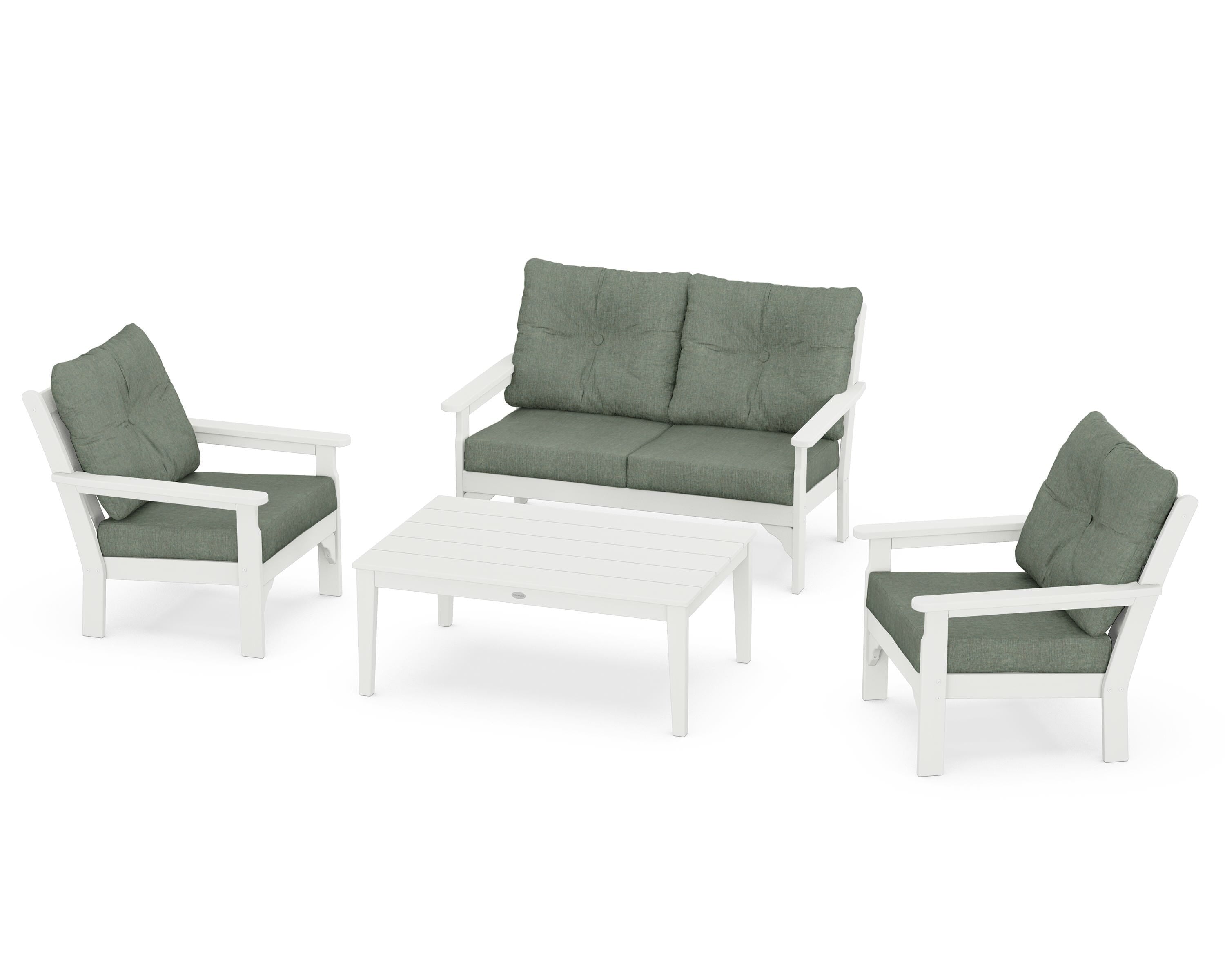 POLYWOOD® Vineyard 4-Piece Deep Seating Set in Vintage White / Cast Sage