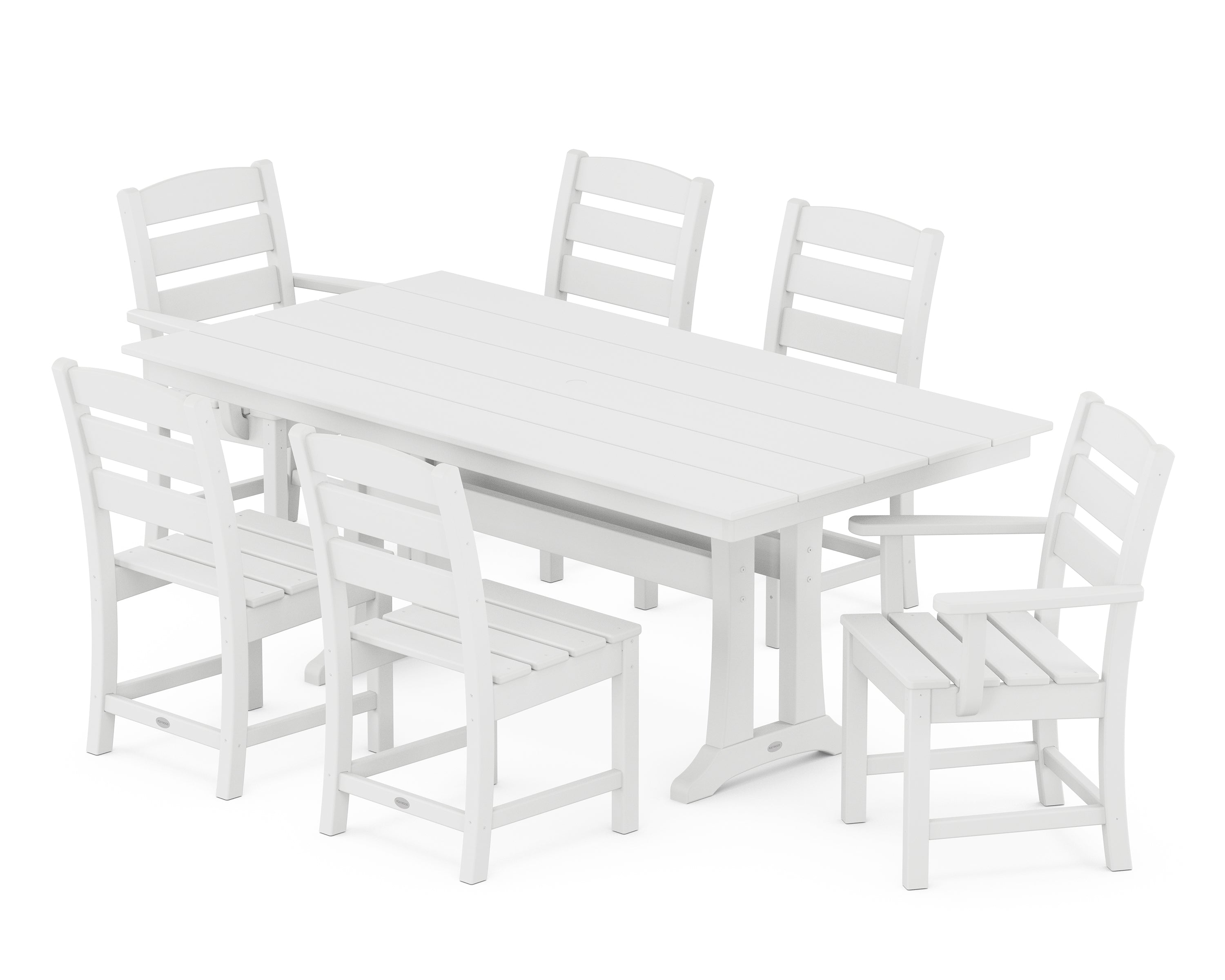 POLYWOOD® Lakeside 7-Piece Farmhouse Dining Set with Trestle Legs in White