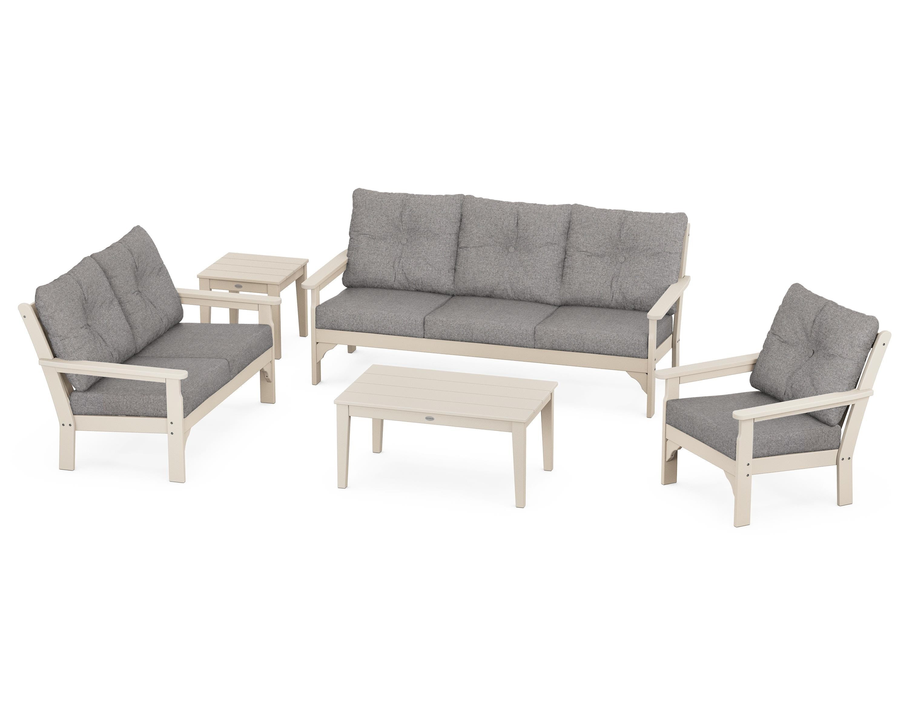 POLYWOOD® Vineyard 5 Piece Deep Seating Set in Sand / Grey Mist