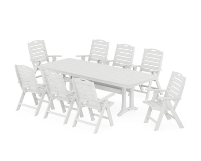 POLYWOOD® Nautical Highback 9-Piece Dining Set with Trestle Legs in White