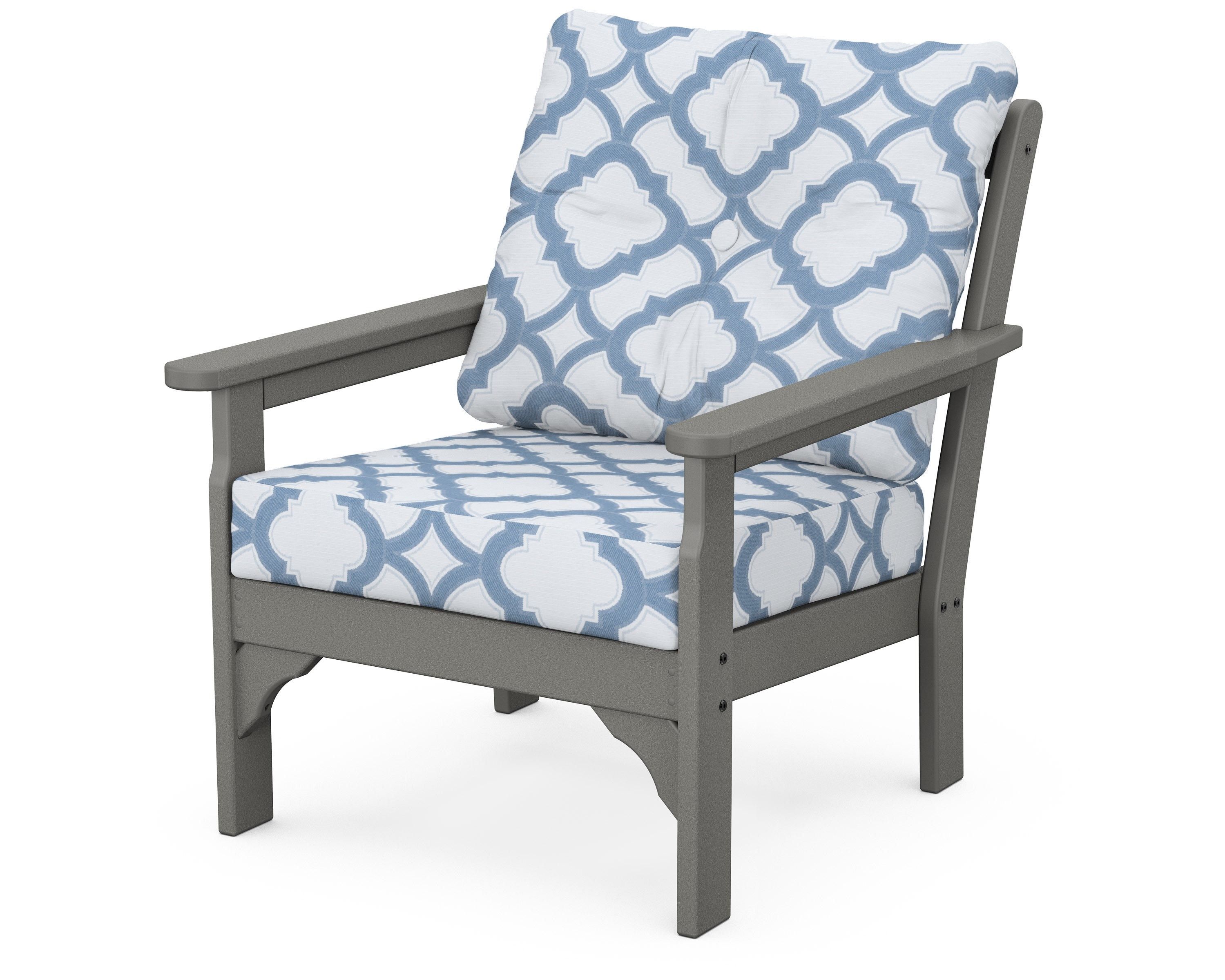 POLYWOOD® Vineyard Deep Seating Chair in Slate Grey / Trellis Sky Blue