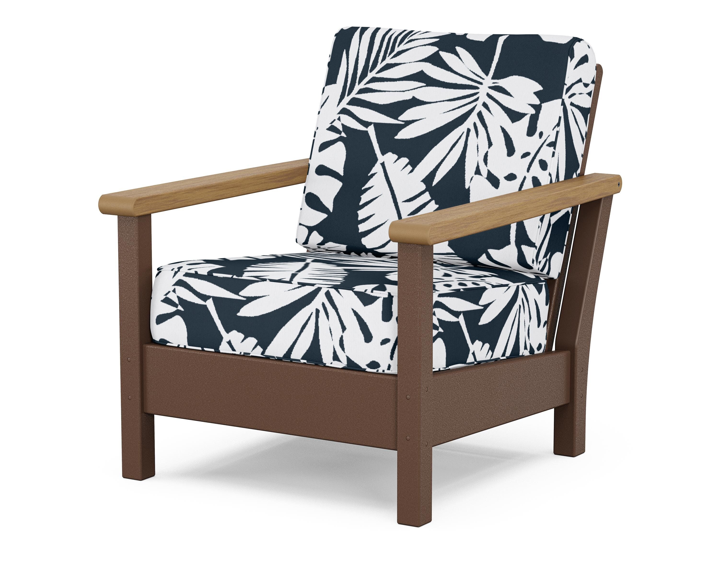 POLYWOOD® Harbour Deep Seating Chair in Mahogany / Natural / Leaf Marine Indigo