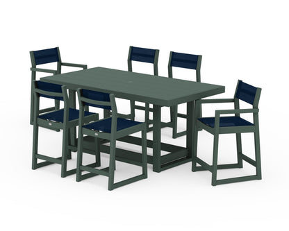 POLYWOOD® EDGE Sling 7-Piece Counter Table Set in Green / Navy Blue Sling