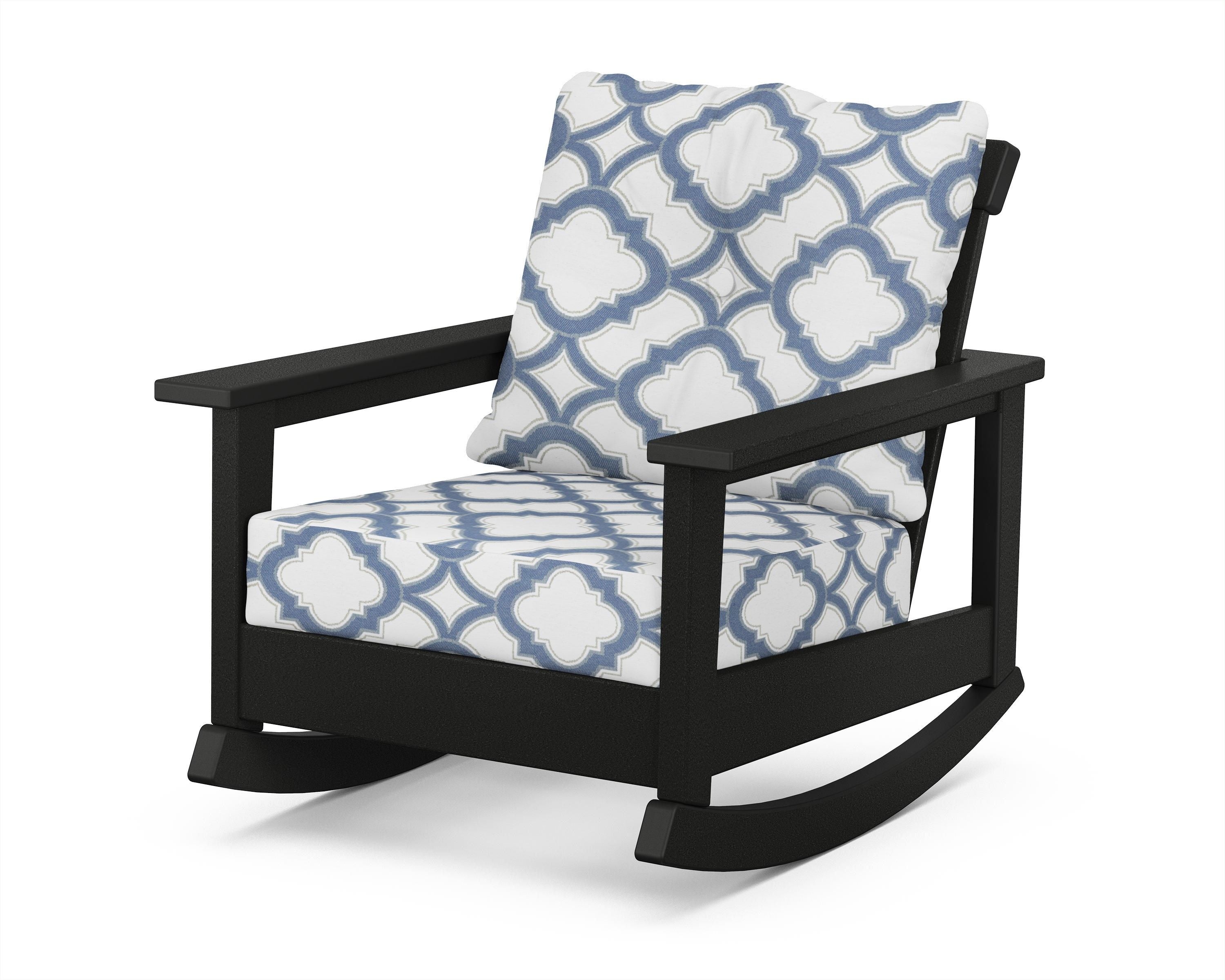 POLYWOOD® Prescott Deep Seating Rocking Chair in Black / Trellis Sky Blue