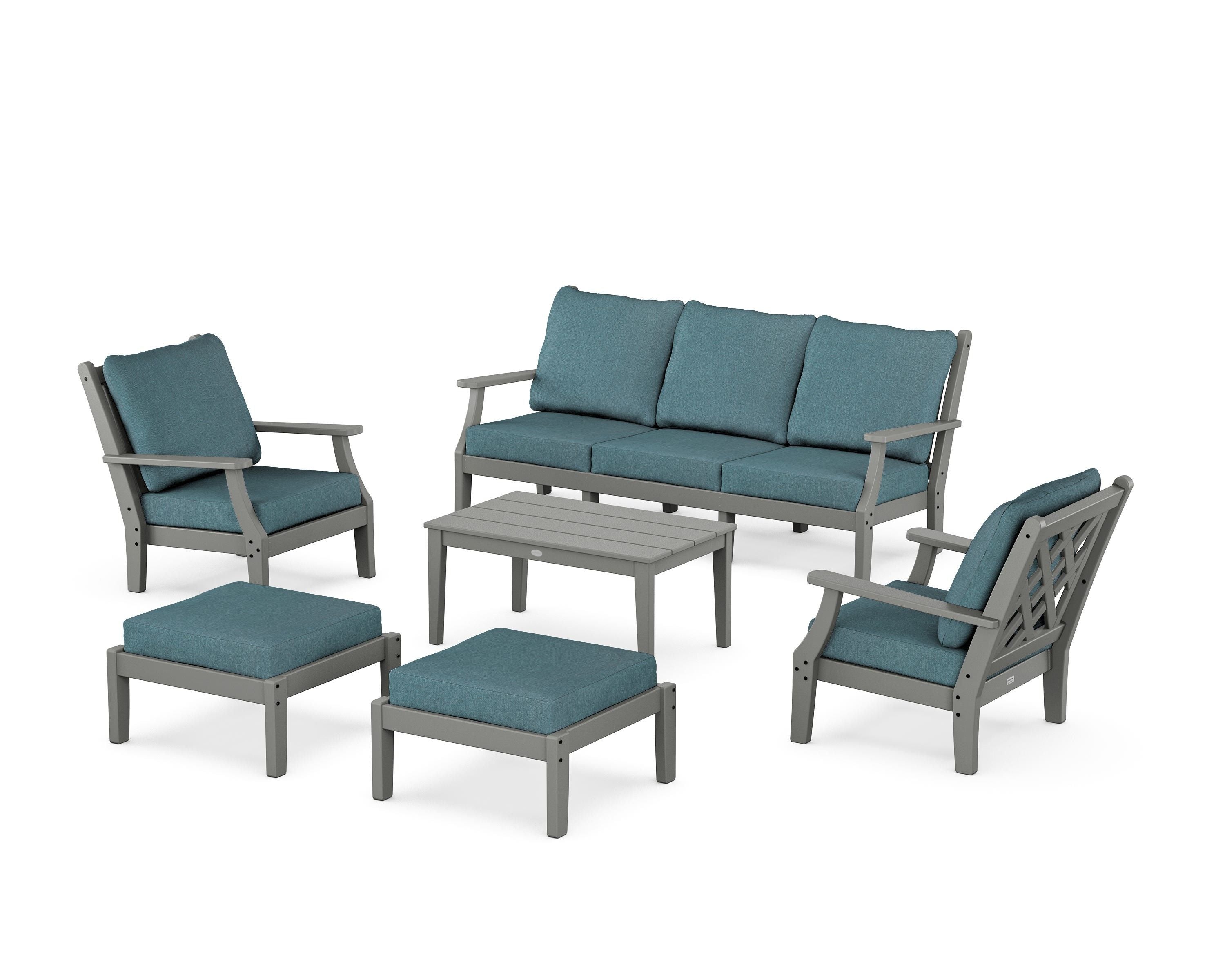 Country Living Wovendale 6-Piece Lounge Sofa Set in Slate Grey / Ocean Teal