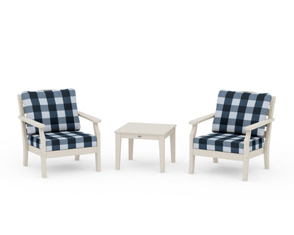 Draper James™ by  POLYWOOD® Savannah 3-Piece Deep Seating Set in Sand / Buffalo Plaid Marine Indigo