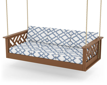 POLYWOOD® Chippendale Daybed Swing in Teak / Trellis Sky Blue