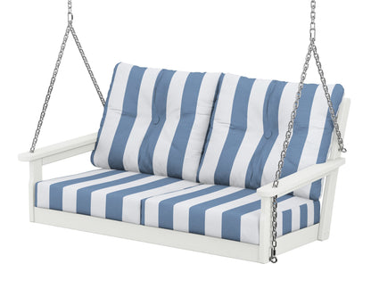 POLYWOOD® Vineyard Deep Seating Swing in Vintage White / Cabana Stripe Sky Blue