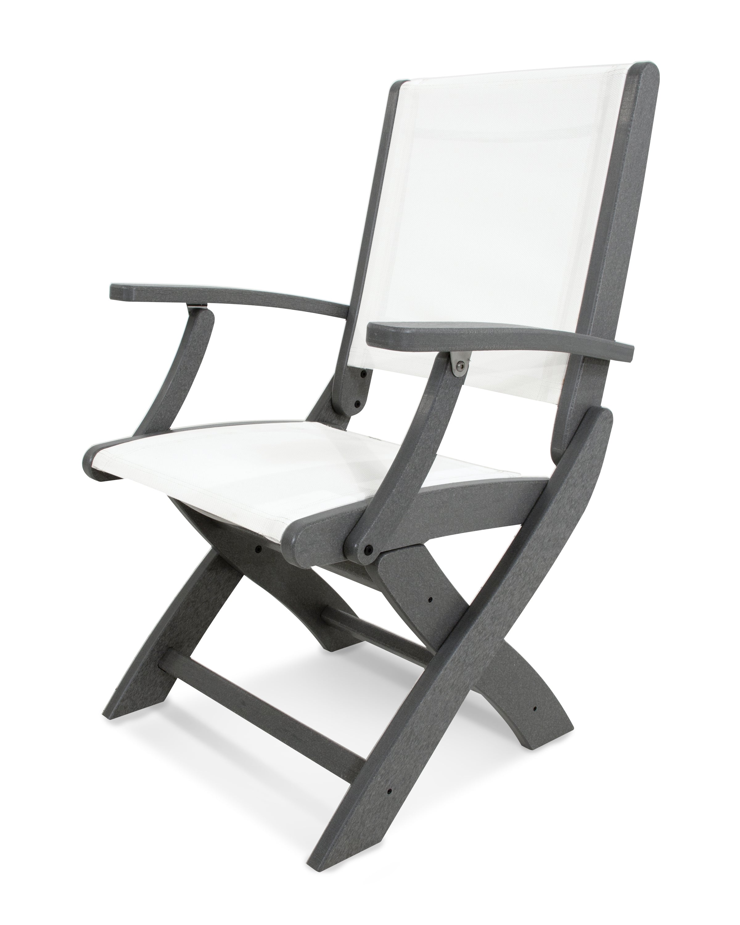 POLYWOOD® Coastal Folding Chair in Slate Grey / White Sling