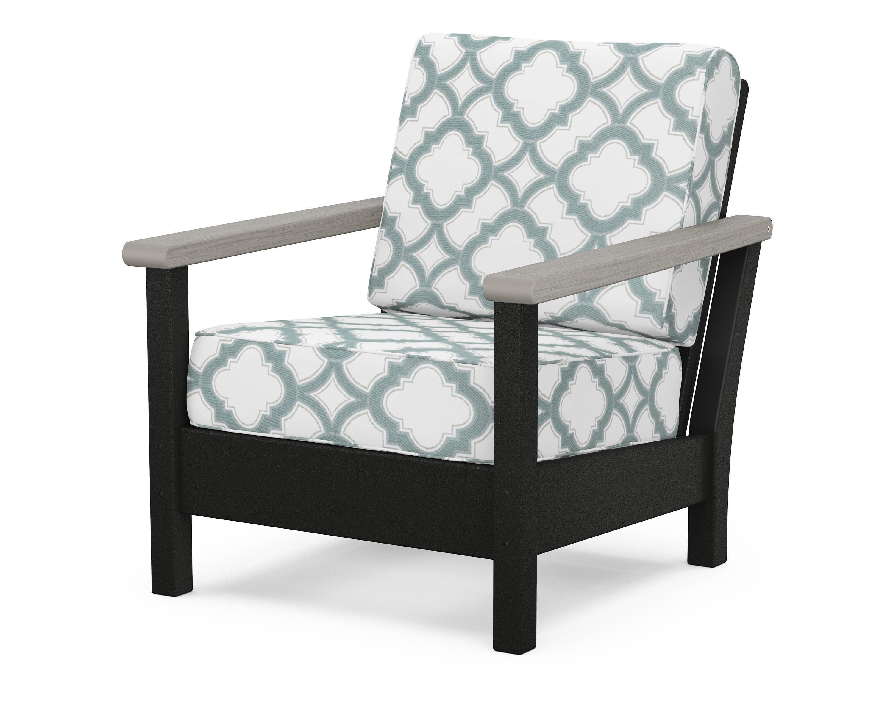 POLYWOOD® Harbour Deep Seating Chair in Black / Driftwood / Trellis Glacier Spa