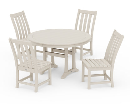 POLYWOOD® Vineyard Side Chair 5-Piece Round Dining Set With Trestle Legs in Sand