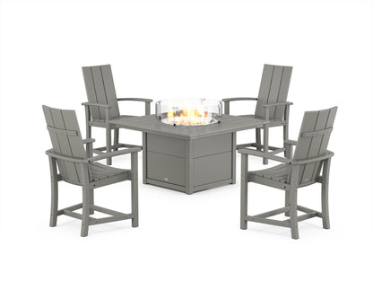POLYWOOD® Modern 4-Piece Upright Adirondack Conversation Set with Fire Pit Table in Slate Grey
