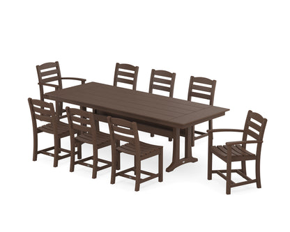 POLYWOOD® La Casa Café 9-Piece Farmhouse Dining Set with Trestle Legs in Mahogany