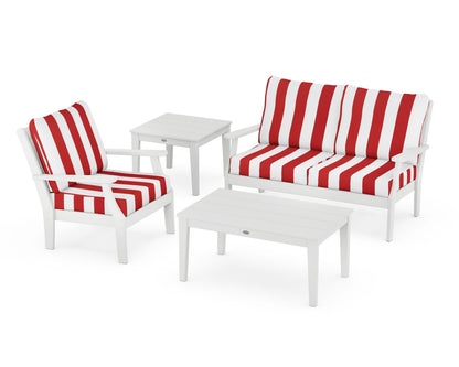 POLYWOOD® Braxton 4-Piece Deep Seating Set in White / Cabana Stripe Crimson