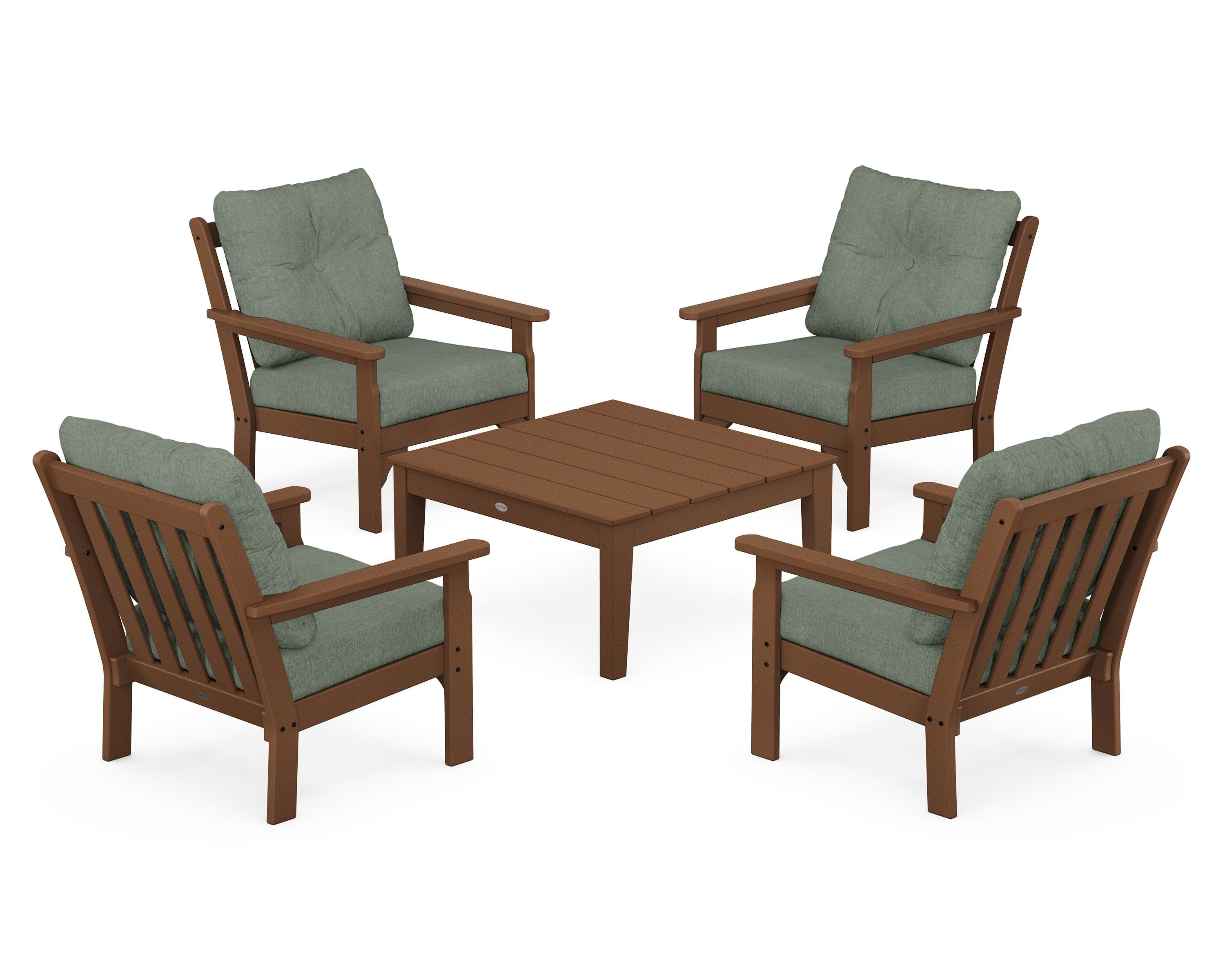 POLYWOOD® Vineyard 5-Piece Deep Seating Conversation Set in Teak / Cast Sage