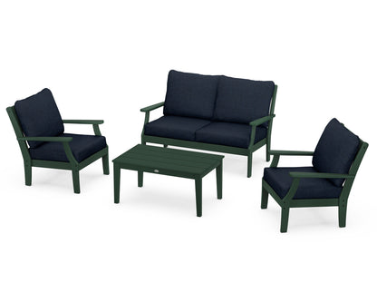 POLYWOOD® Braxton 4-Piece Deep Seating Chair Set in Green / Marine Indigo