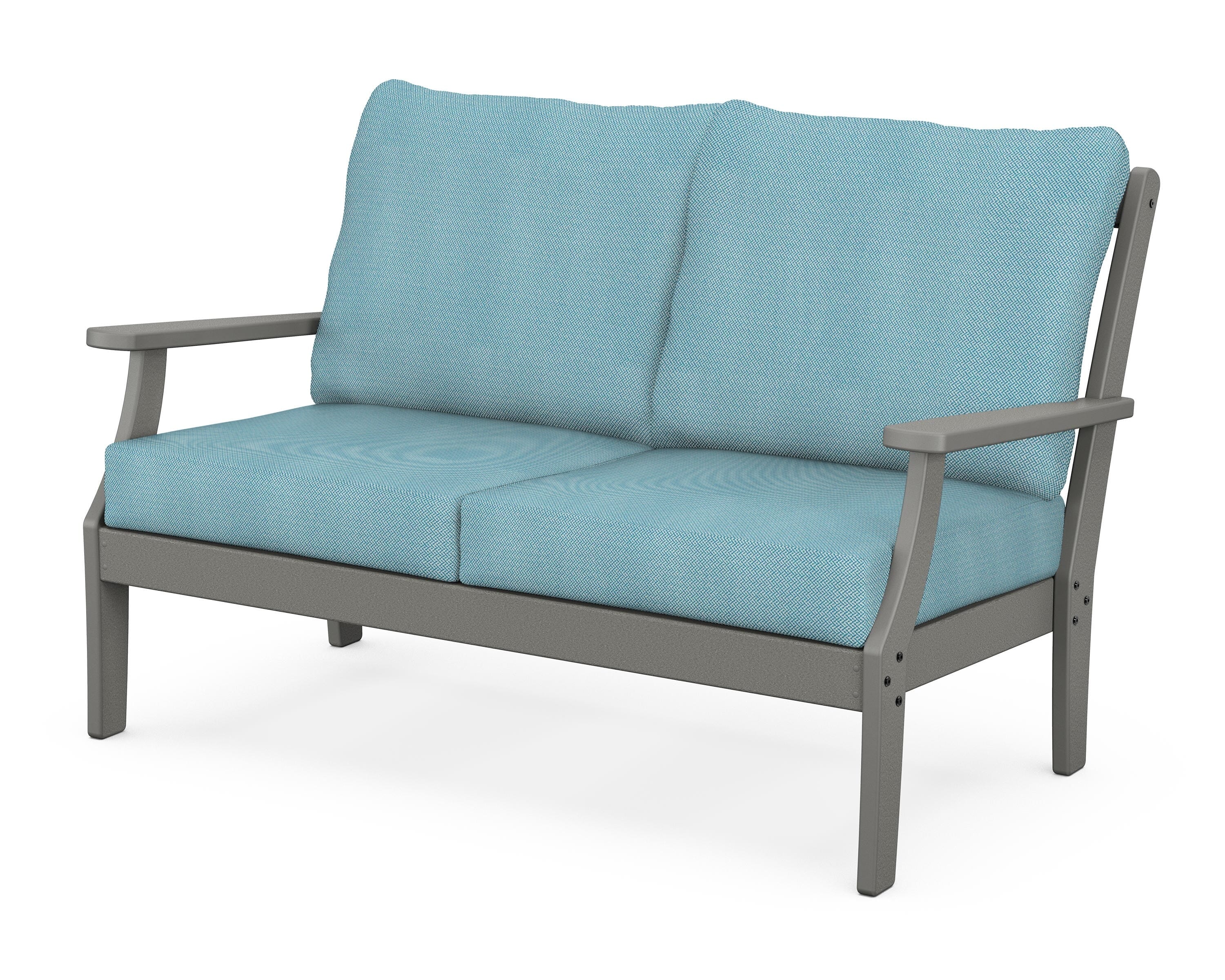 POLYWOOD® Braxton Deep Seating Loveseat in Slate Grey / Lattice Sky Blue