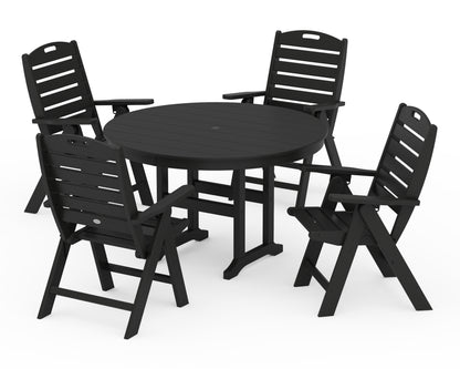 POLYWOOD® Nautical Folding Chair 5-Piece Round Farmhouse Dining Set in Black