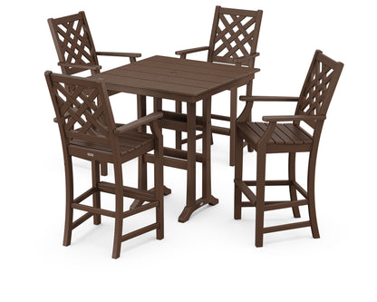 Country Living Wovendale 5-Piece Farmhouse Bar Set with Trestle Legs in Mahogany