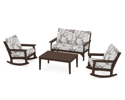 POLYWOOD® Vineyard 4-Piece Deep Seating Rocking Chair Set in Mahogany / Leaf Grey Mist