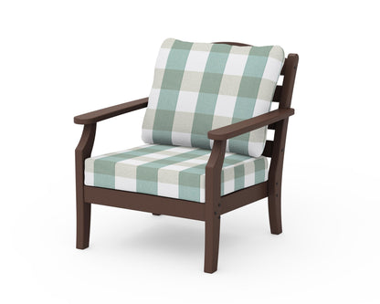Draper James™ by  POLYWOOD® Savannah Deep Seating Chair in Mahogany / Buffalo Plaid Glacier Spa