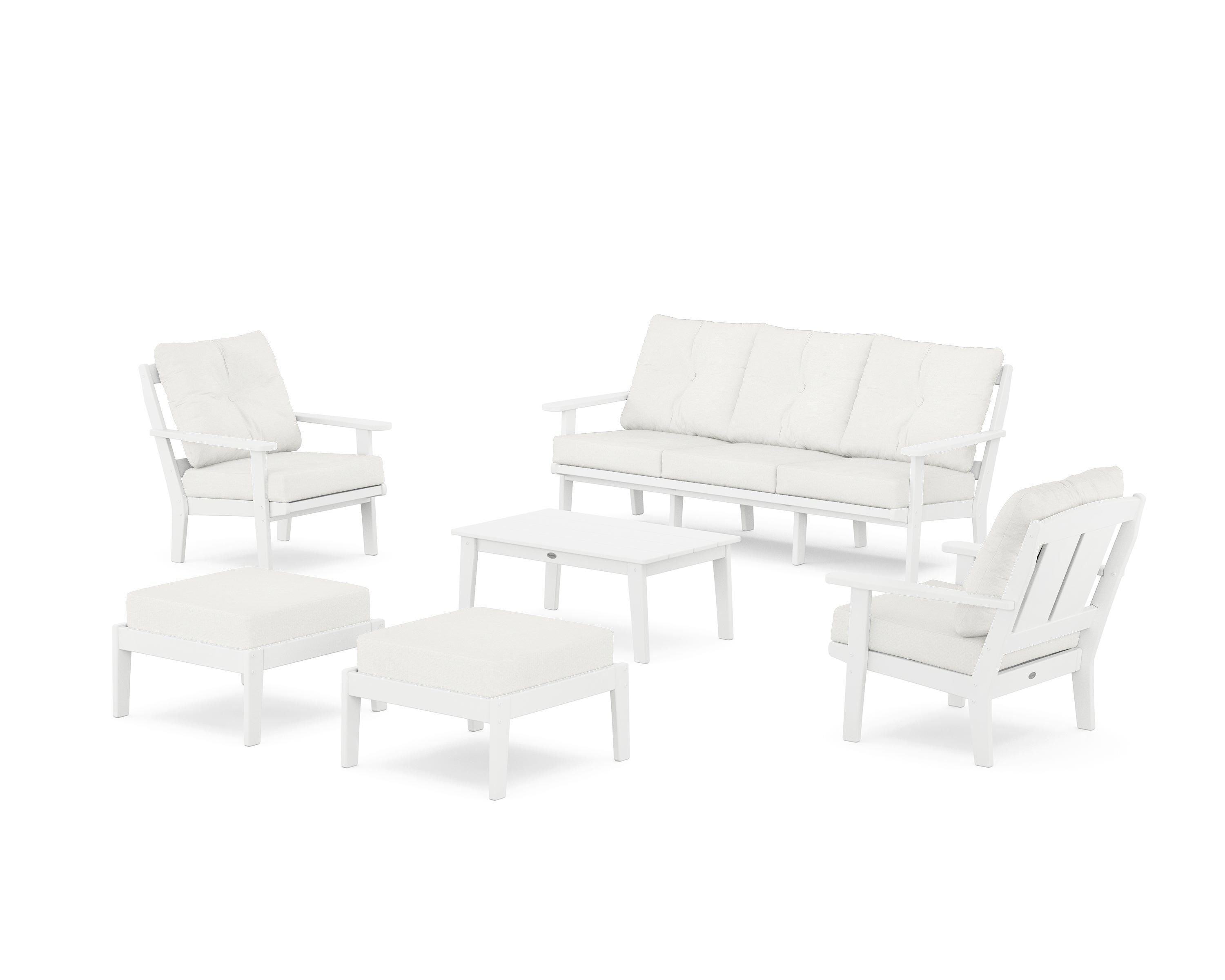 POLYWOOD® Mission 6-Piece Lounge Sofa Set in White / Natural Linen