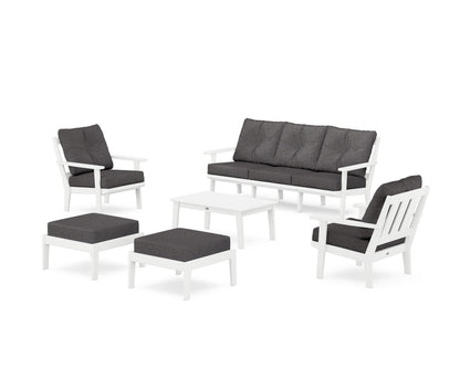 POLYWOOD® Oxford 6-Piece Lounge Sofa Set in White / Ash Charcoal