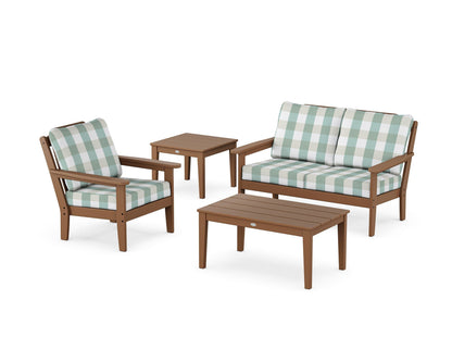 Country Living Wovendale 4-Piece Deep Seating Set in Teak / Buffalo Plaid Glacier Spa