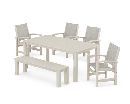 POLYWOOD® Coastal 6-Piece Parsons Dining Set with Bench in Sand / Birch Sling