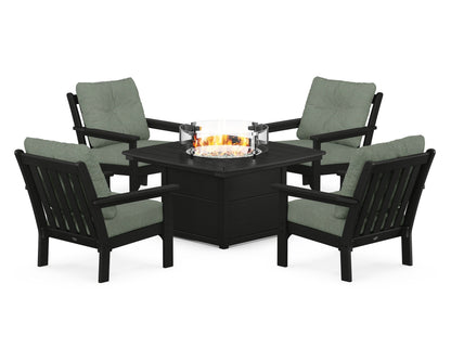 POLYWOOD® Vineyard 5-Piece Conversation Set with Fire Pit Table in Black / Cast Sage