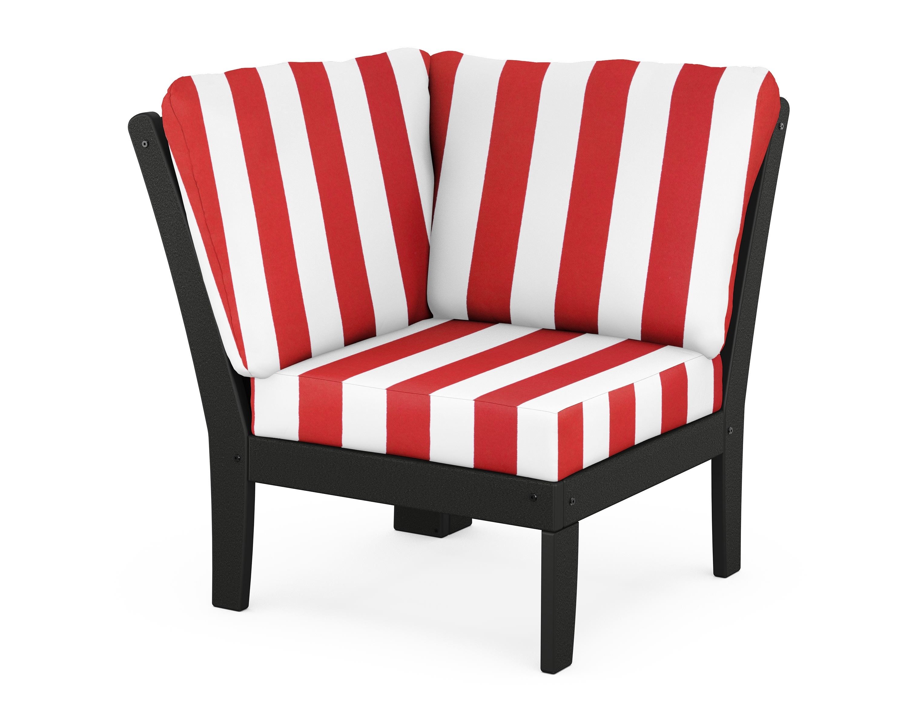 POLYWOOD® Braxton Modular Corner Chair in Black / Cabana Stripe Crimson