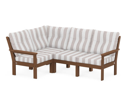 POLYWOOD® Vineyard 4-Piece Sectional in Teak / Cabana Stripe Dune Burlap