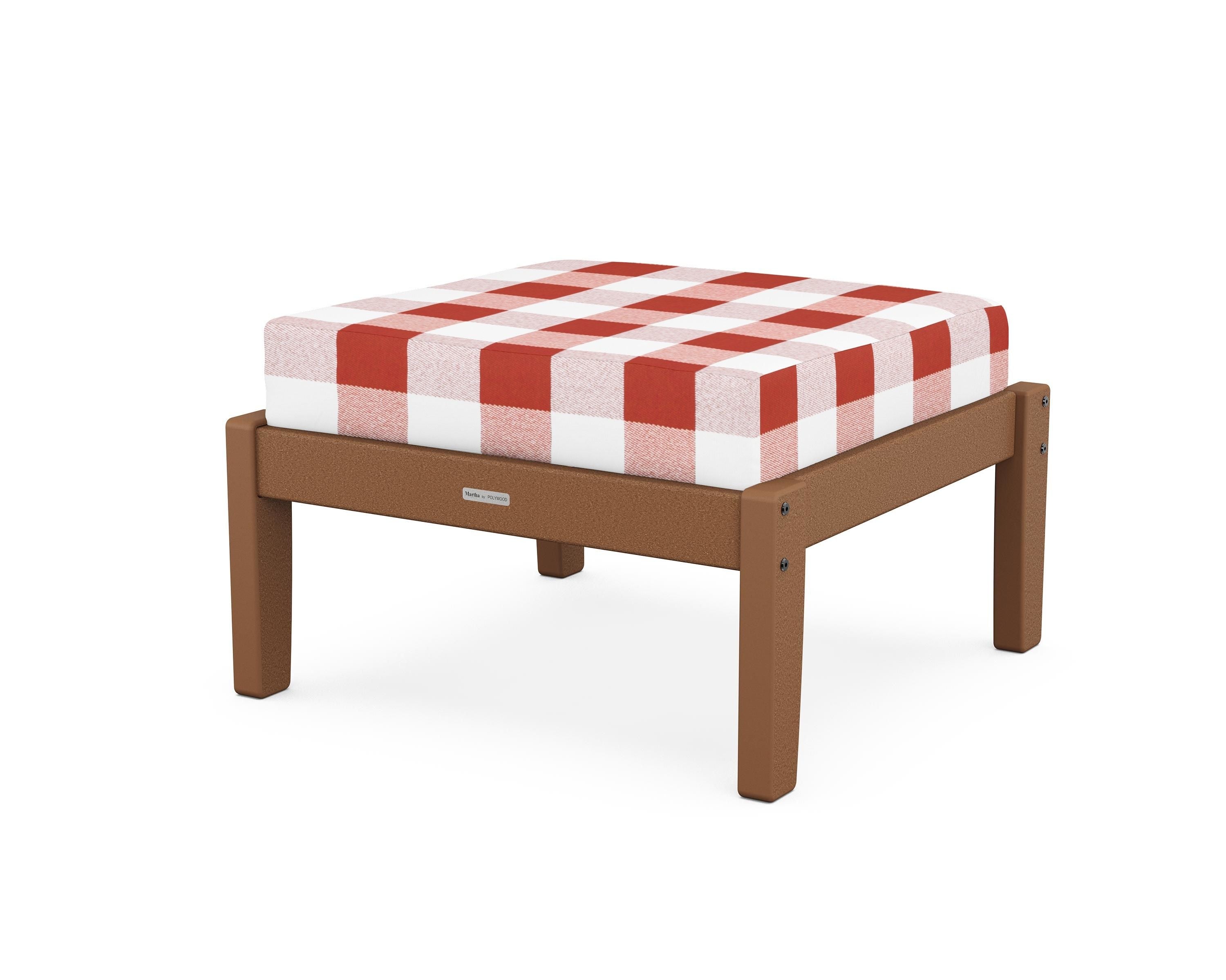 Martha Stewart by POLYWOOD® Chinoiserie Deep Seating Ottoman in Teak / Buffalo Plaid Crimson