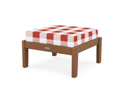 Martha Stewart by POLYWOOD® Chinoiserie Deep Seating Ottoman in Teak / Buffalo Plaid Crimson