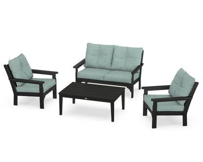 POLYWOOD® Vineyard 4-Piece Deep Seating Set in Black / Glacier Spa