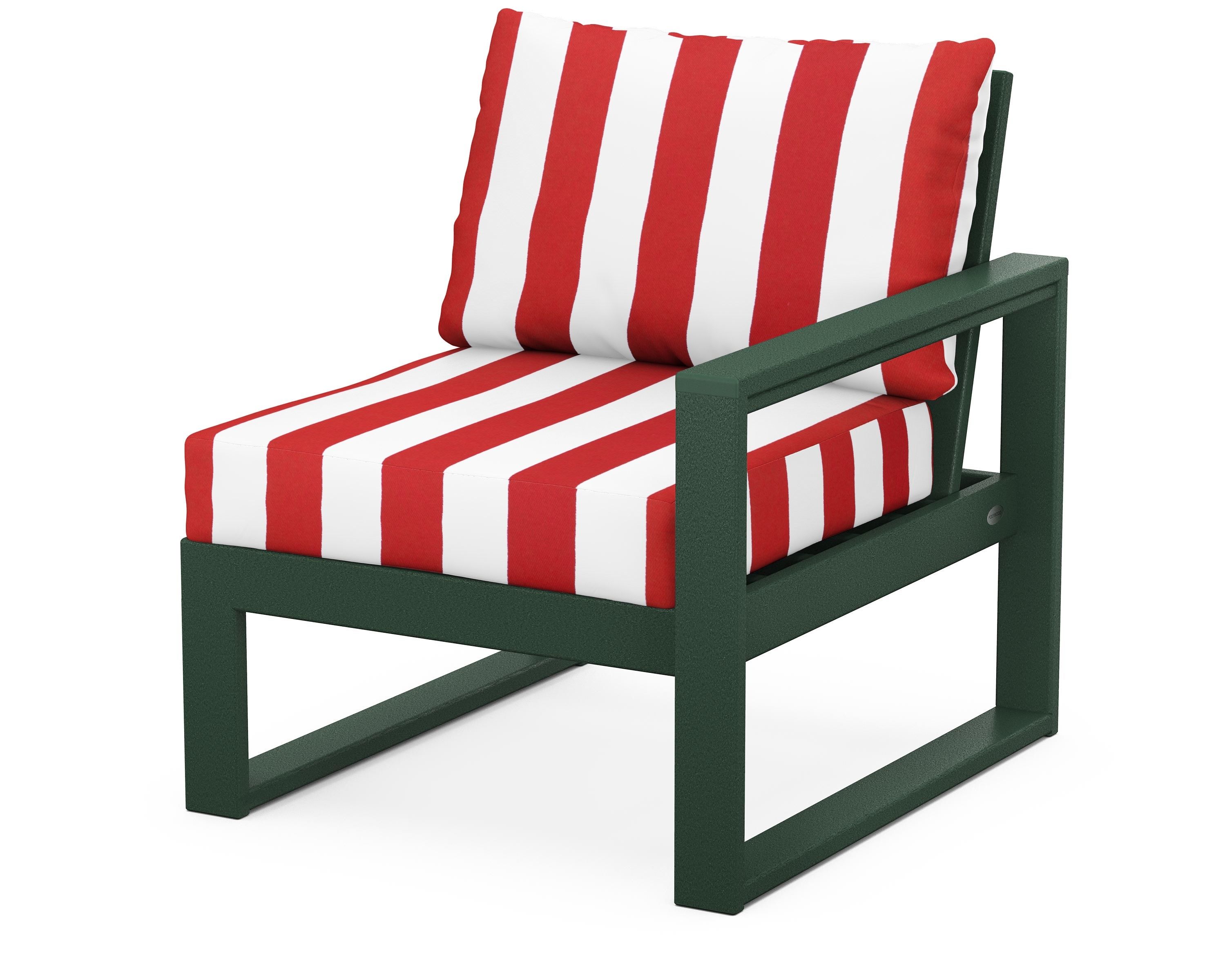 POLYWOOD® EDGE Modular Right Arm Chair in Green / Cabana Stripe Crimson