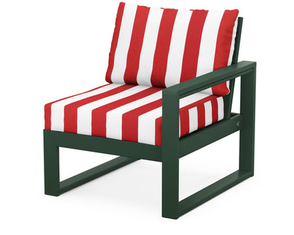 POLYWOOD® EDGE Modular Right Arm Chair in Green / Cabana Stripe Crimson