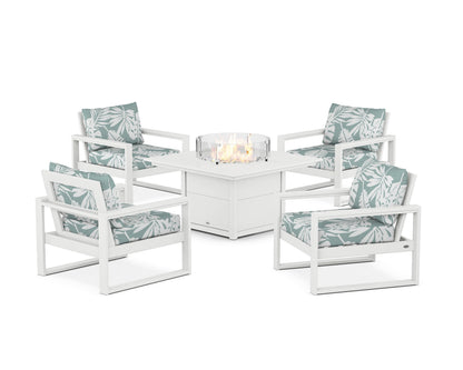 POLYWOOD® EDGE Sectional 5-Piece Deep Seating Set with Fire Pit Table in White / Leaf Glacier Spa