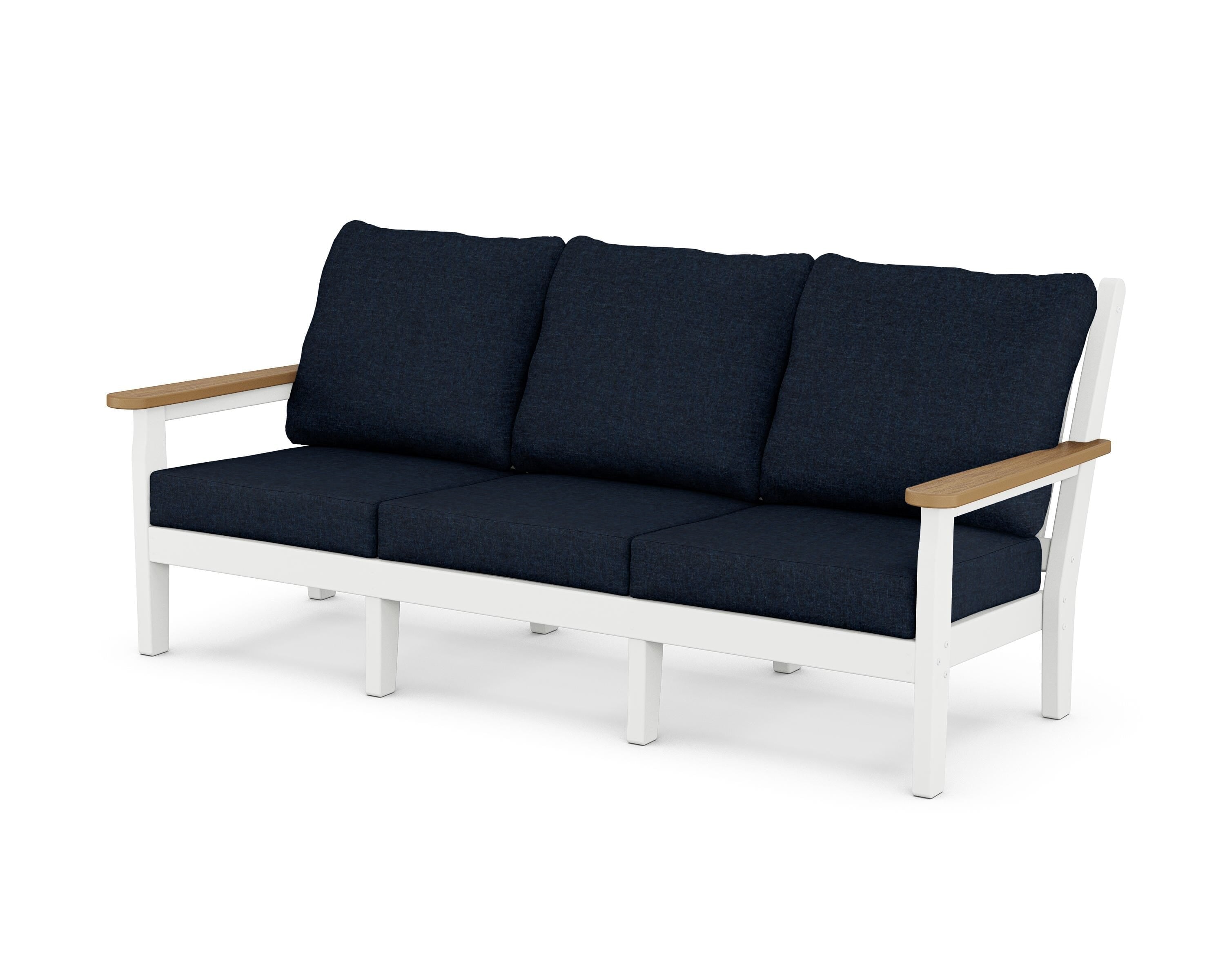 POLYWOOD® Chippendale Deep Seating Sofa in White / Natural / Marine Indigo
