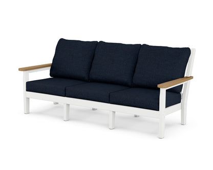 POLYWOOD® Chippendale Deep Seating Sofa in White / Natural / Marine Indigo