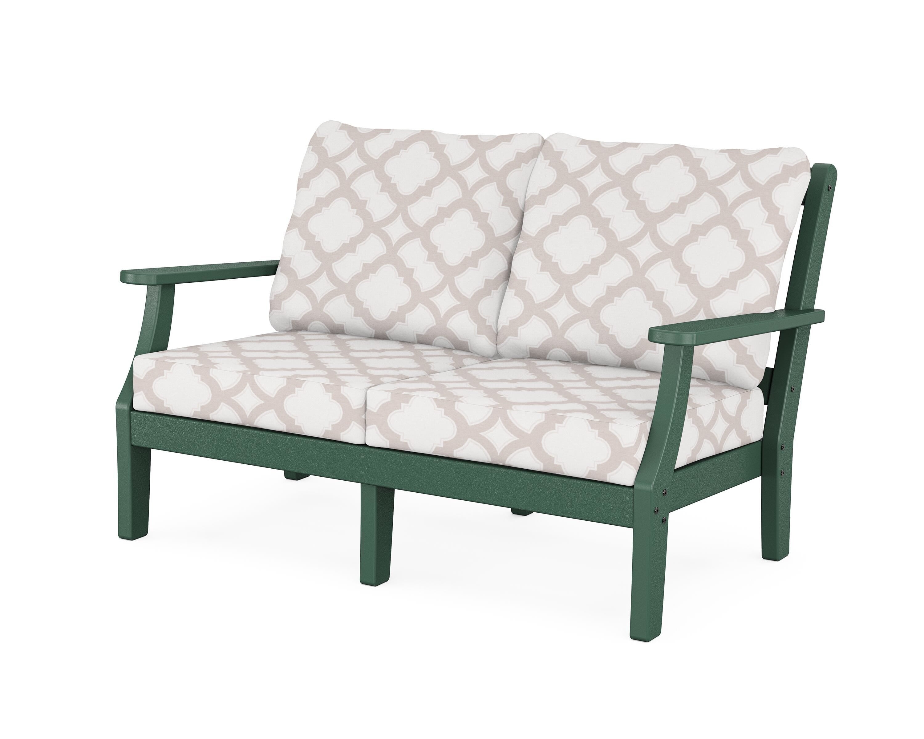 Martha Stewart by POLYWOOD® Chinoiserie Deep Seating Loveseat in Green / Trellis Dune Burlap